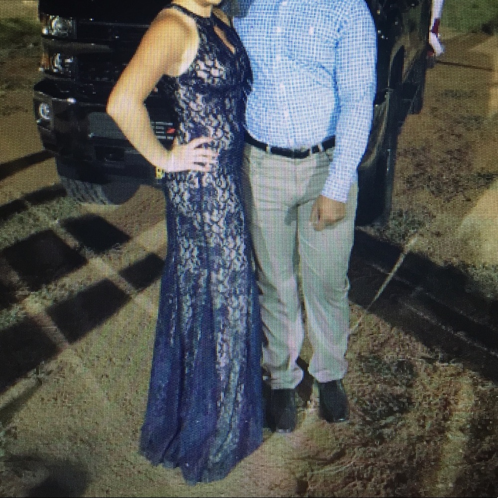 Blue lace prom dress